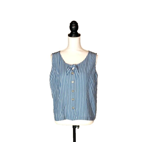 J Jill L Skirt Set Womens Matching Striped Sleeveless Pockets Button Cottagecore - Picture 6 of 10